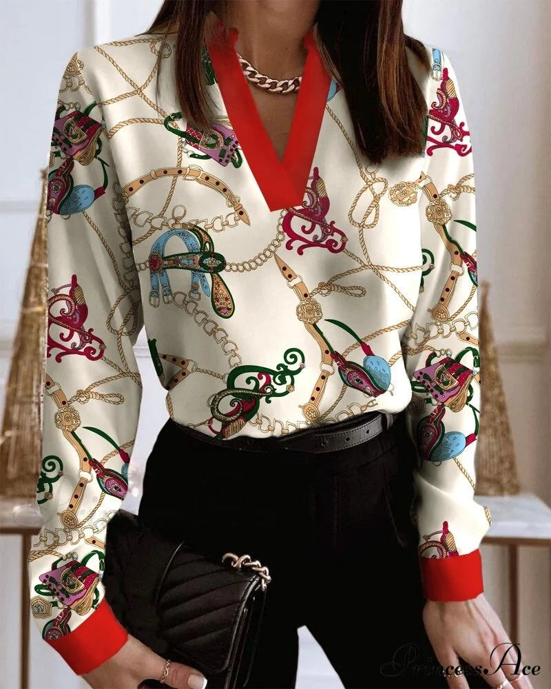 Office Lady Chain Printed Pullover Blouse image 3