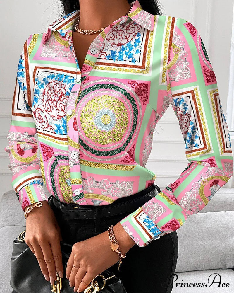 Office Lady Print Button Shirts image 4