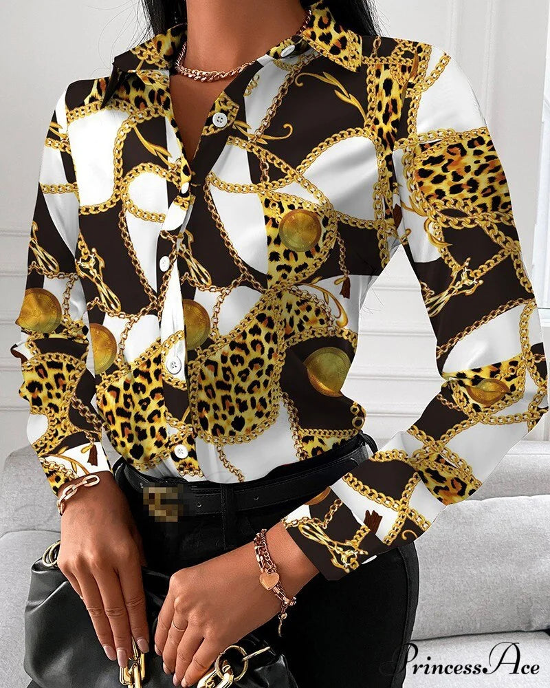 Office Lady Print Button Shirts image 7