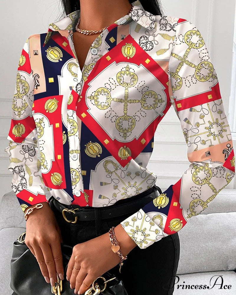 Office Lady Print Button Shirts image 3