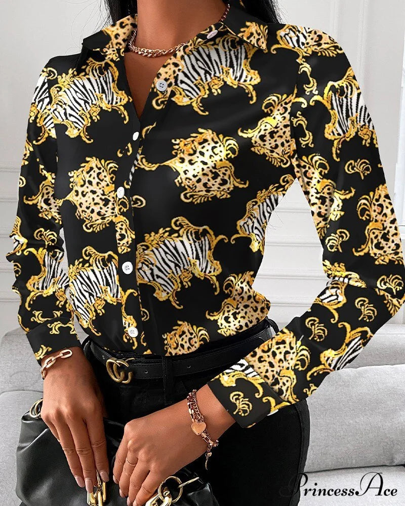 Office Lady Print Button Shirts image 11
