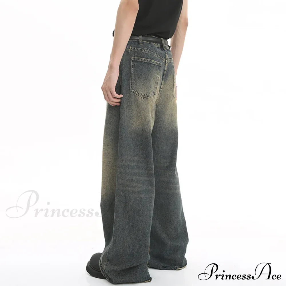 Old Male Pants Summer Blue Washed Denim Casual Menwear Wide Leg Trousers 2024 New Fashion Jeans image 4