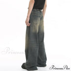Old Male Pants Summer Blue Washed Denim Casual Menwear Wide Leg Trousers 2024 New Fashion Jeans image 4