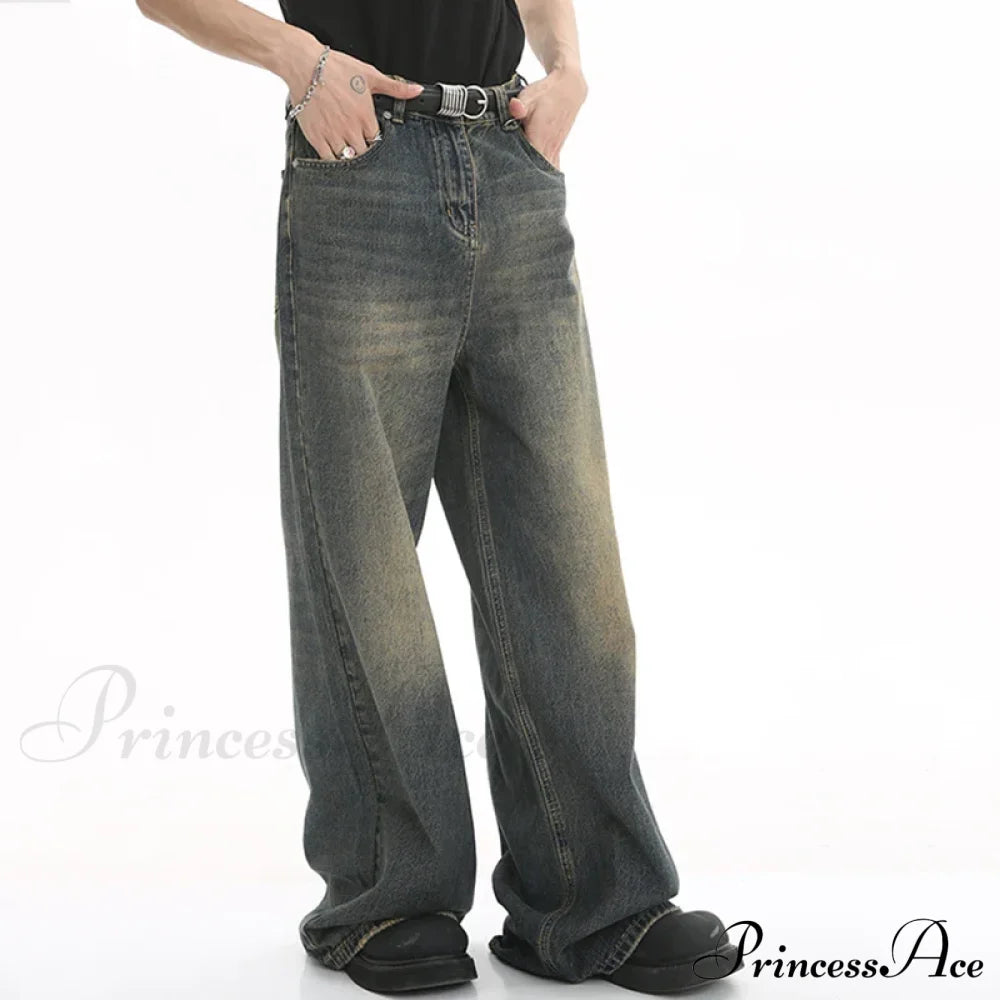Old Male Pants Summer Blue Washed Denim Casual Menwear Wide Leg Trousers 2024 New Fashion Jeans image 2