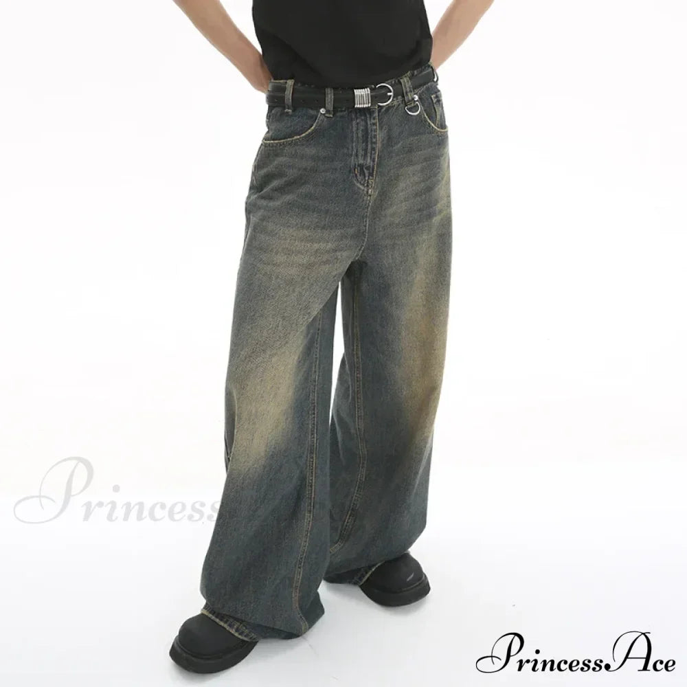Old Male Pants Summer Blue Washed Denim Casual Menwear Wide Leg Trousers 2024 New Fashion Jeans image 3