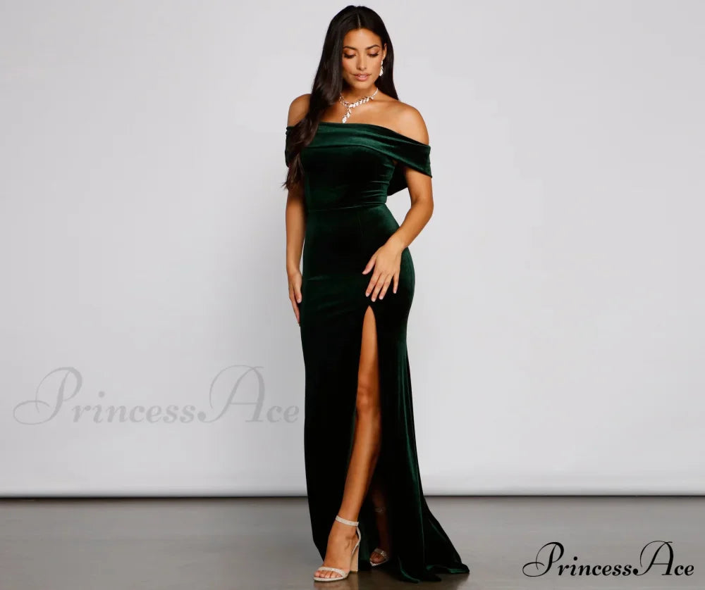 Olivia Formal Velvet Charming Off-The-Shoulder Maxi Dress image 5