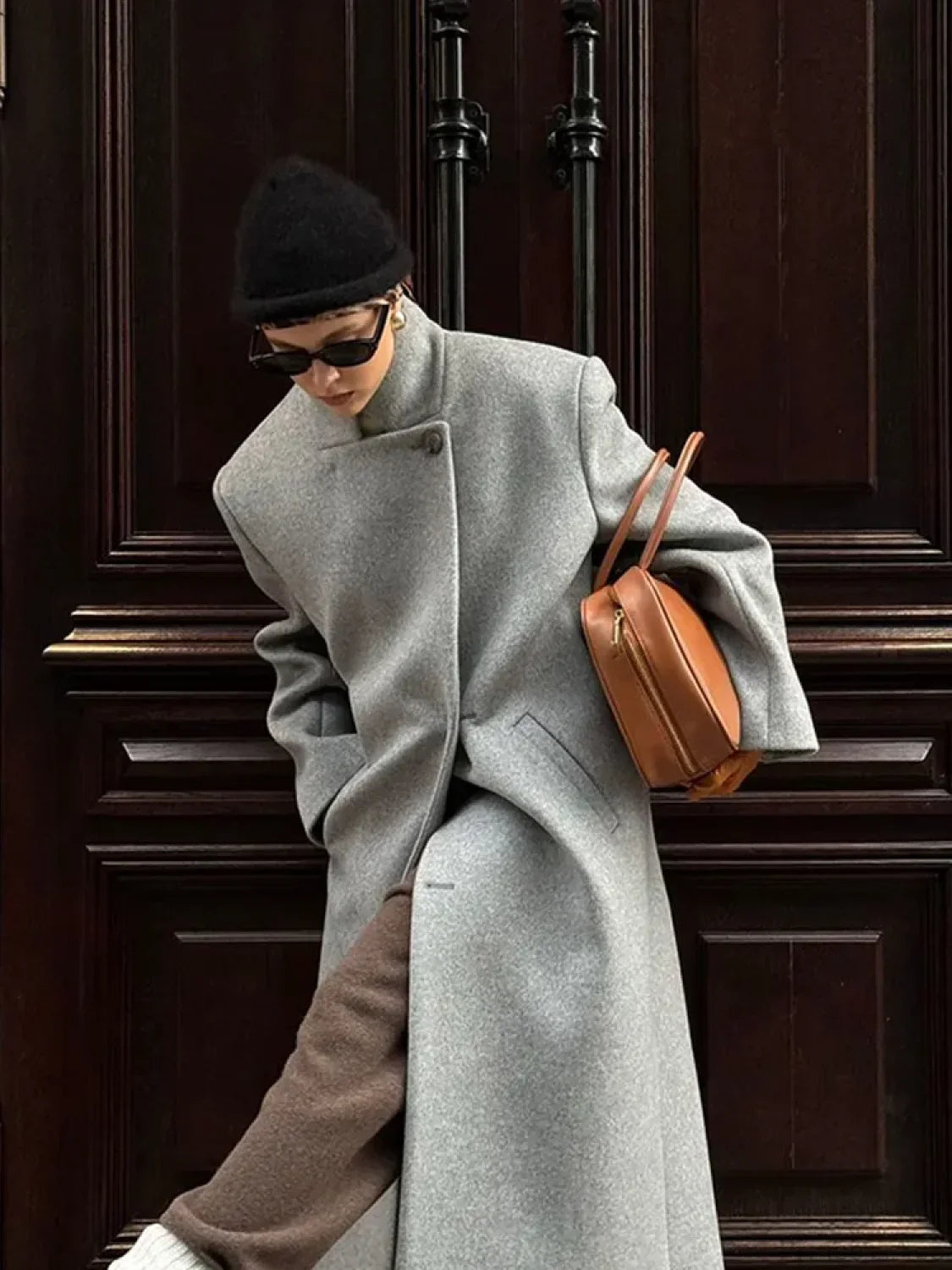 One Button Woolen Long Coat image 3
