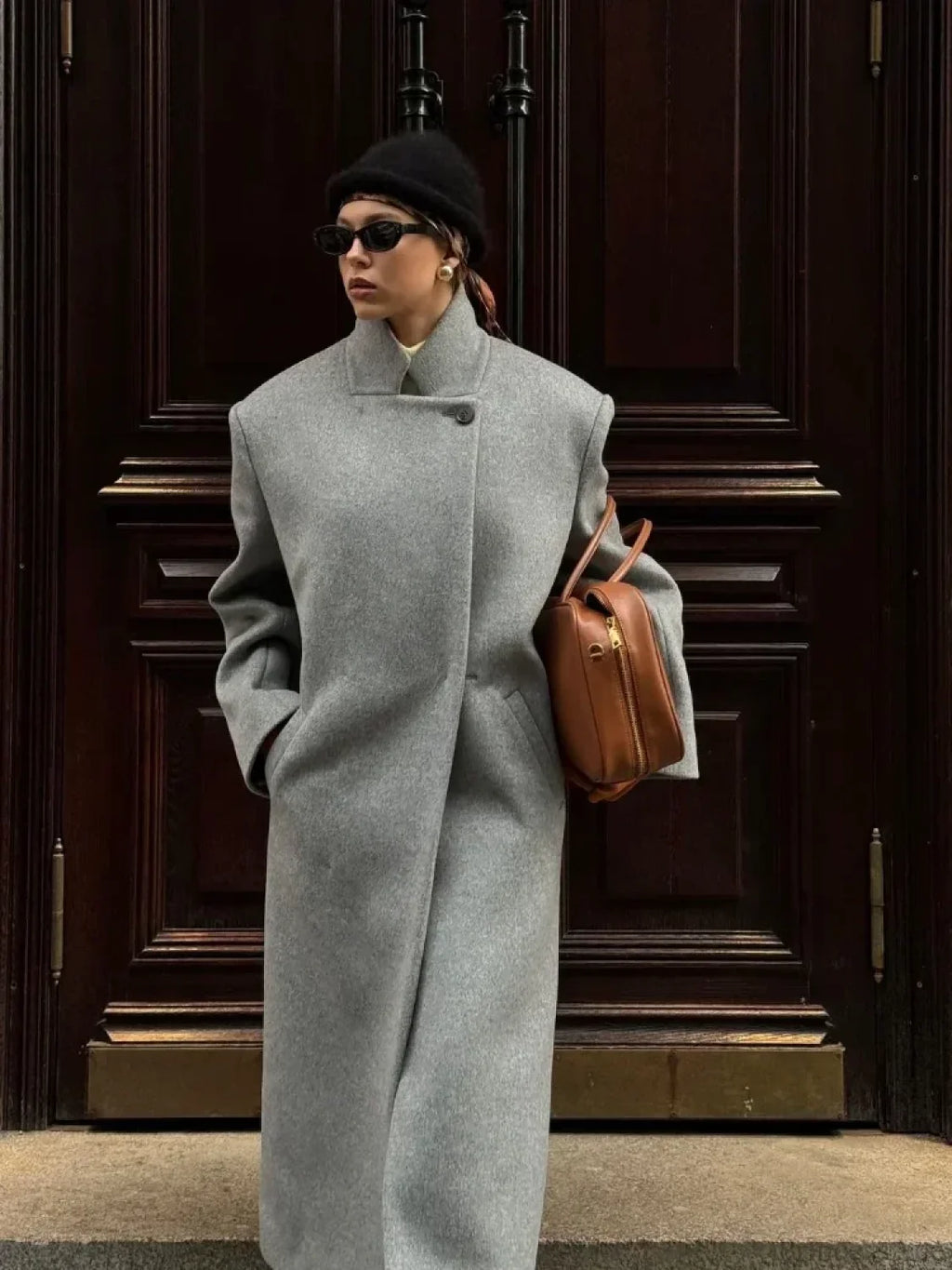 One Button Woolen Long Coat image 6