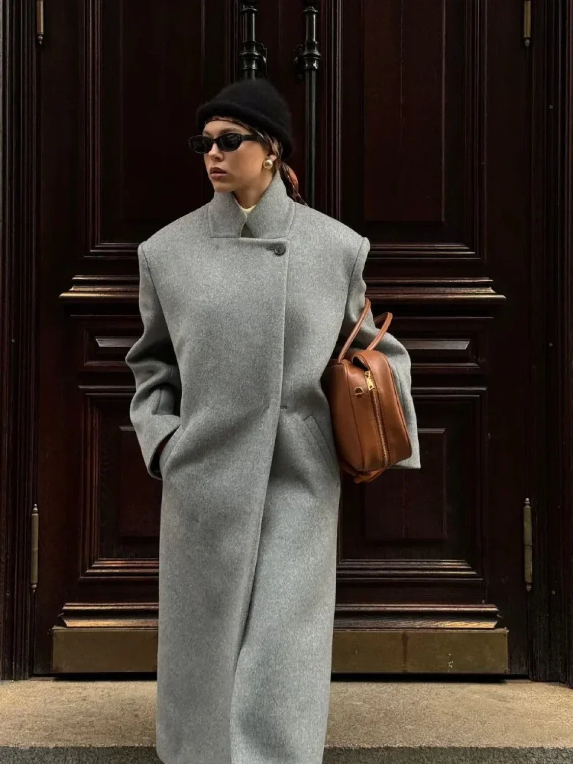 One Button Woolen Long Coat image 6