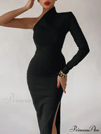 One Full-Length Warm-Season Women's Elegant Gown Shoulder - Black image 1
