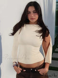 One Shoulder Long Charming Sleeve Tie Up Top image 1