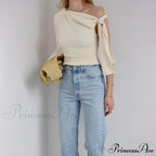 One Shoulder Long Charming Sleeve Tie Up Top image 17