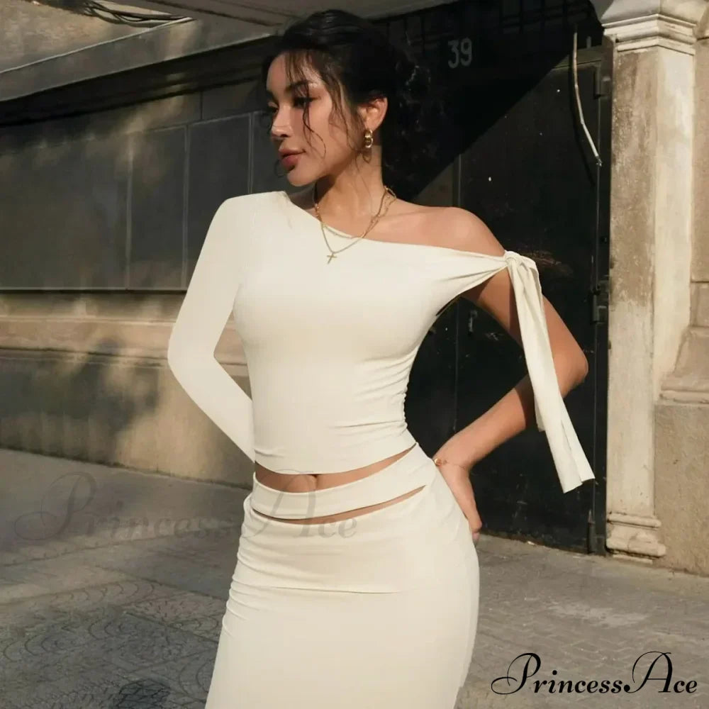 One Shoulder Long Charming Sleeve Tie Up Top image 10