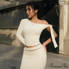One Shoulder Long Charming Sleeve Tie Up Top image 10
