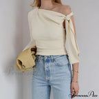 One Shoulder Long Charming Sleeve Tie Up Top image 22