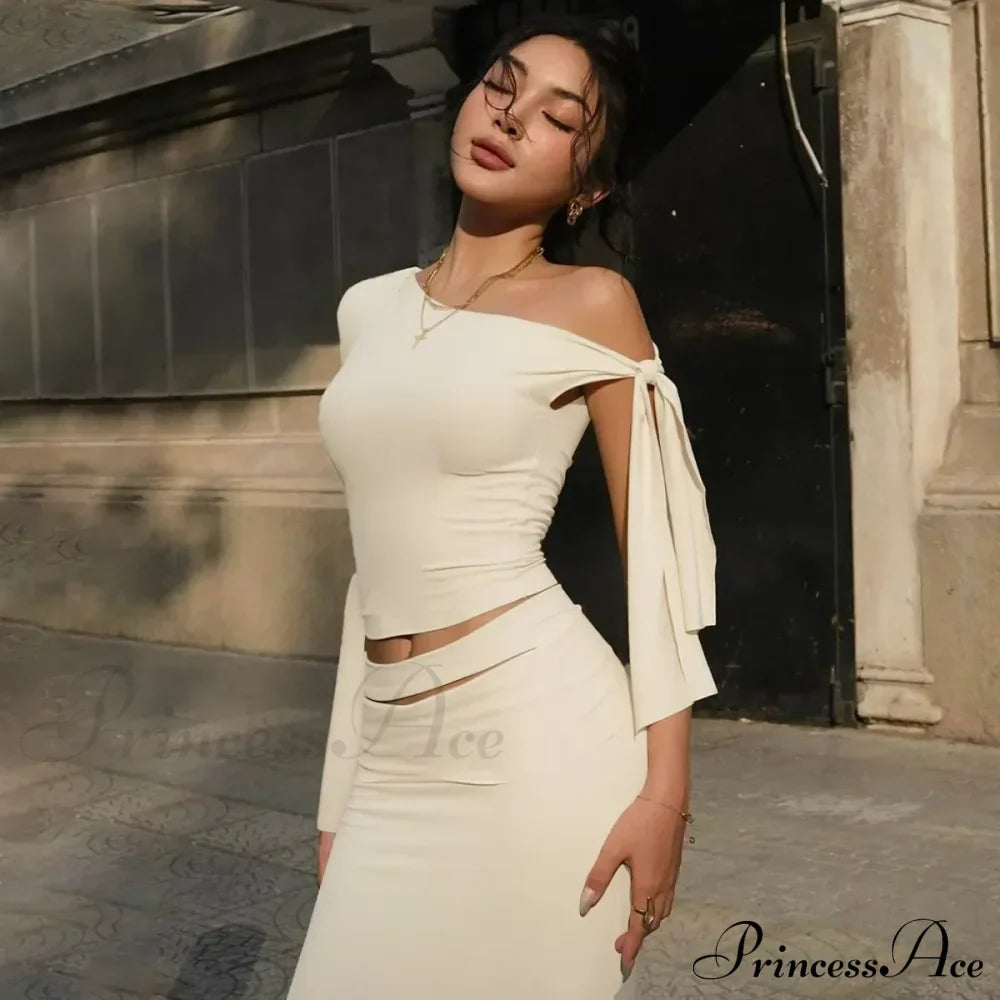 One Shoulder Long Charming Sleeve Tie Up Top image 20