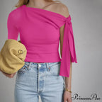 One Shoulder Long Charming Sleeve Tie Up Top image 14