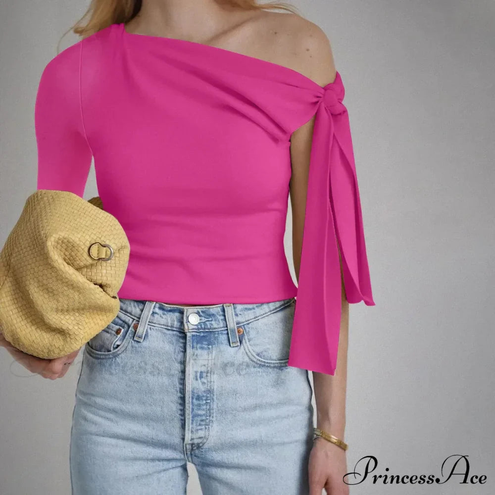 One Shoulder Long Charming Sleeve Tie Up Top image 14