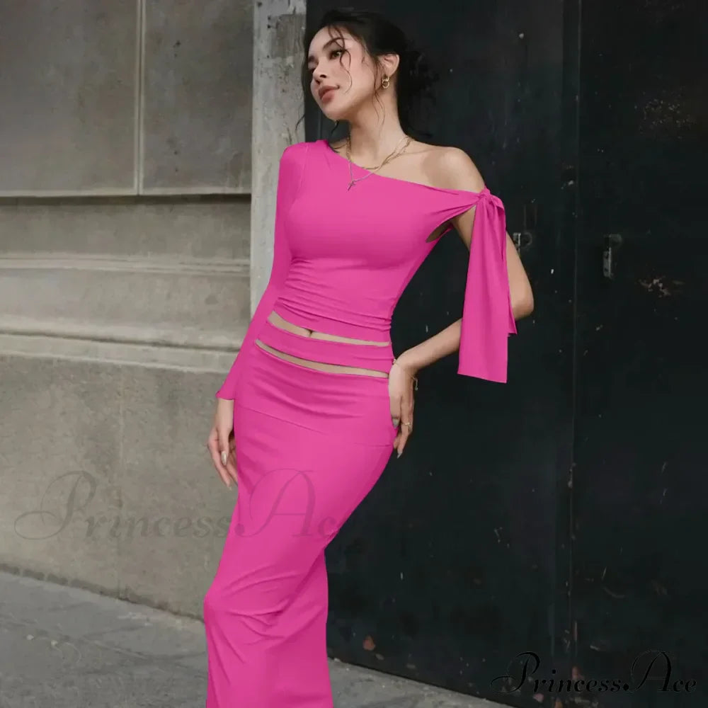 One Shoulder Long Charming Sleeve Tie Up Top image 11