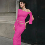 One Shoulder Long Charming Sleeve Tie Up Top image 11