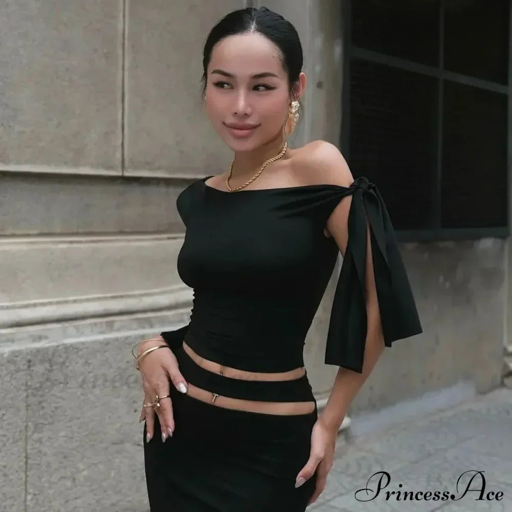 One Shoulder Long Charming Sleeve Tie Up Top image 24