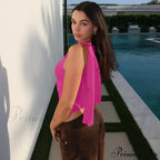 One Shoulder Long Charming Sleeve Tie Up Top image 12
