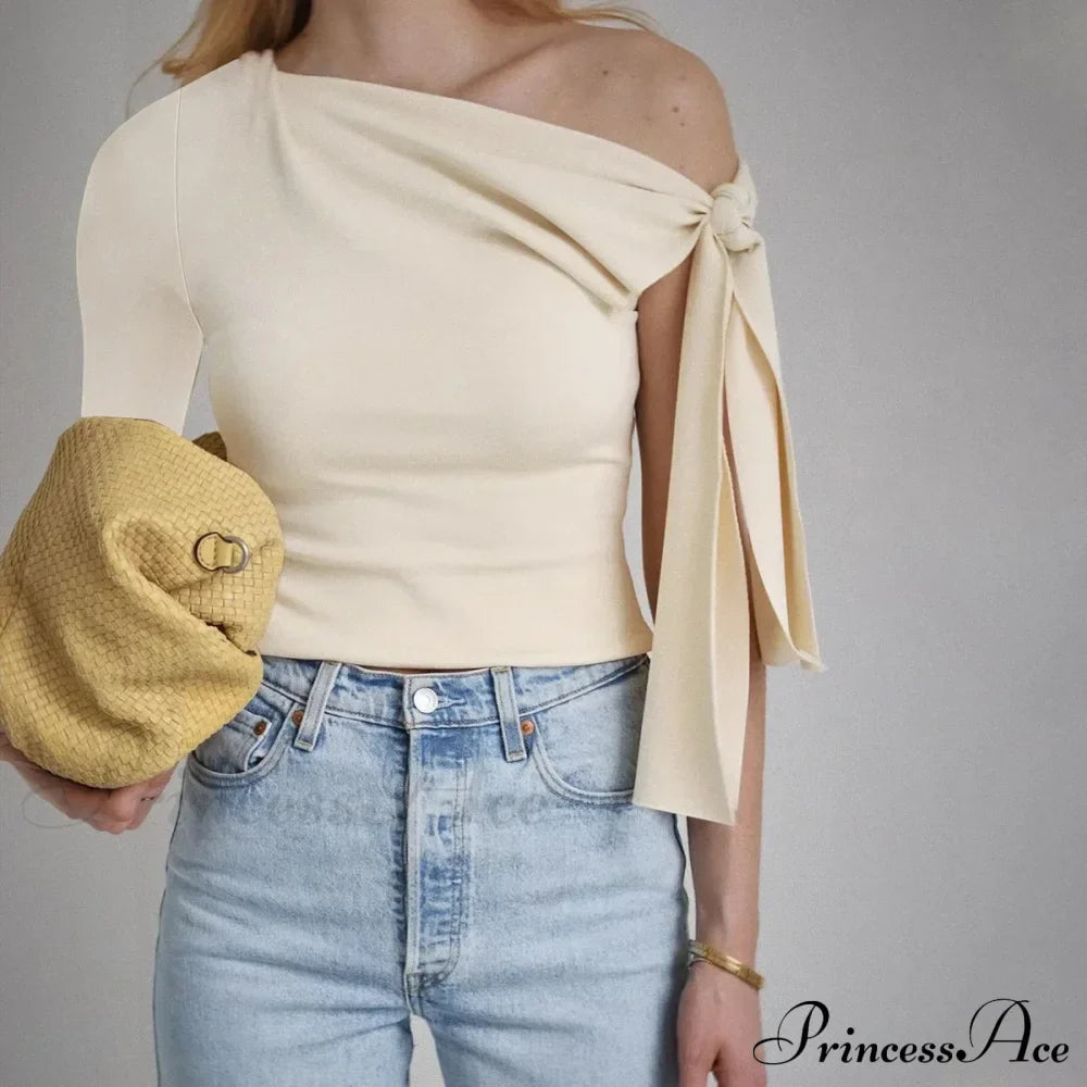 One Shoulder Long Charming Sleeve Tie Up Top image 5