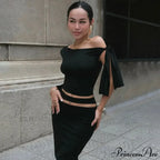 One Shoulder Long Charming Sleeve Tie Up Top image 16