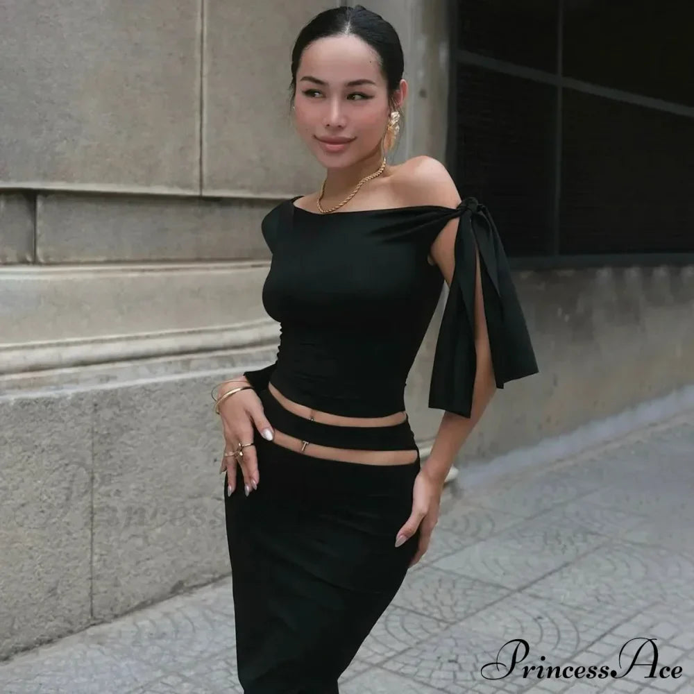 One Shoulder Long Charming Sleeve Tie Up Top image 16