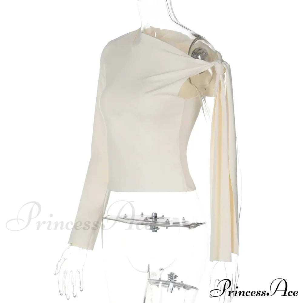 One Shoulder Long Charming Sleeve Tie Up Top image 25