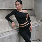 One Shoulder Long Charming Sleeve Tie Up Top image 15