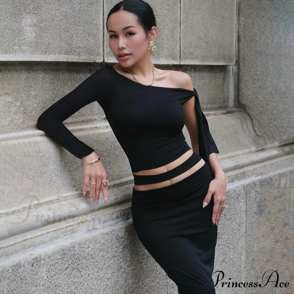 One Shoulder Long Charming Sleeve Tie Up Top image 15