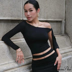 One Shoulder Long Charming Sleeve Tie Up Top image 23