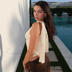 One Shoulder Long Charming Sleeve Tie Up Top image 8