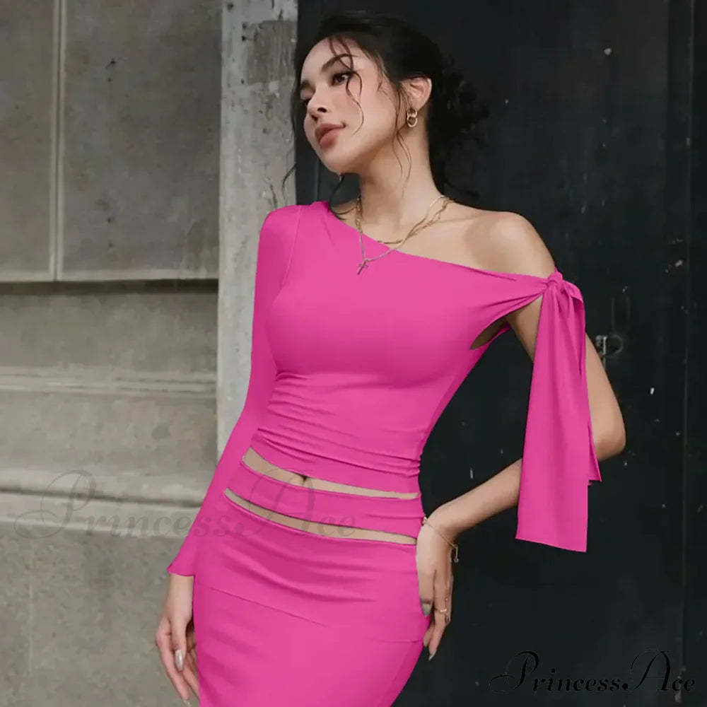 One Shoulder Long Charming Sleeve Tie Up Top image 9