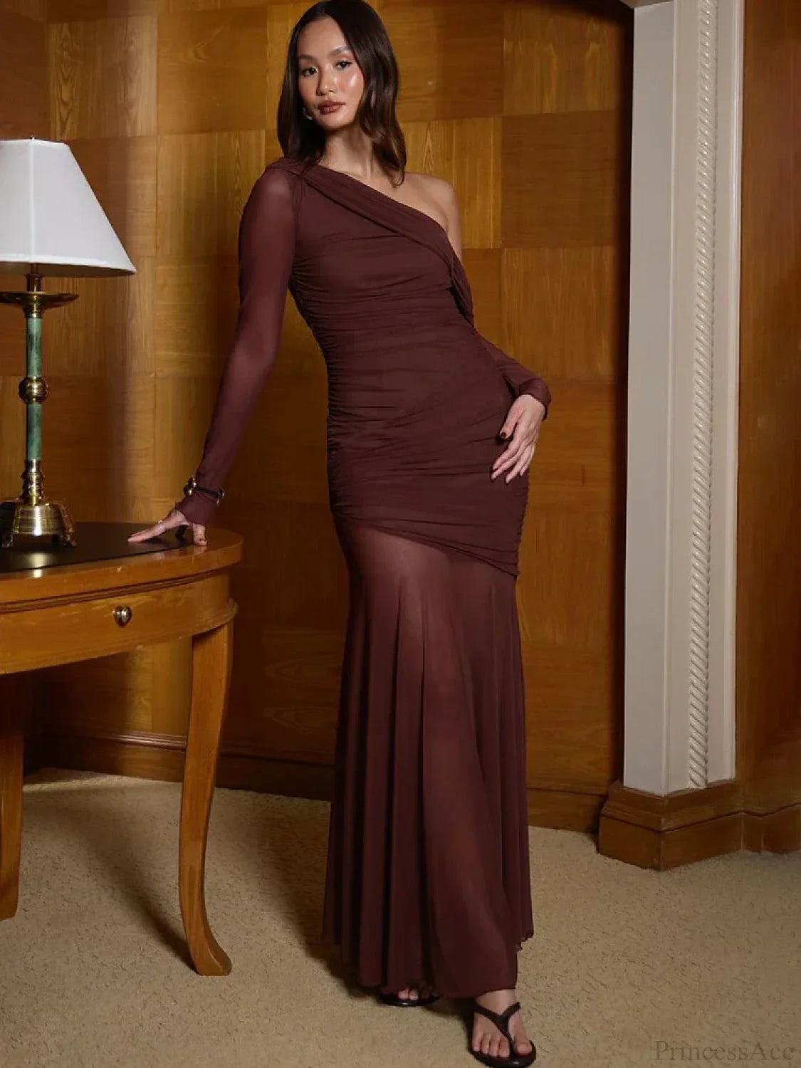 One Shoulder Mesh Maxi Vacation Dress image 8