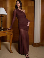 One Shoulder Mesh Maxi Vacation Dress image 4