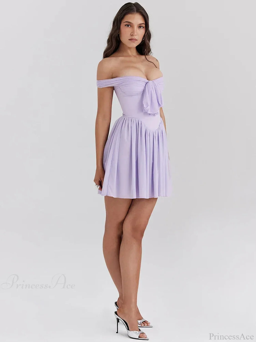 One-Shoulder Mesh Pleated Mini Dress image 3