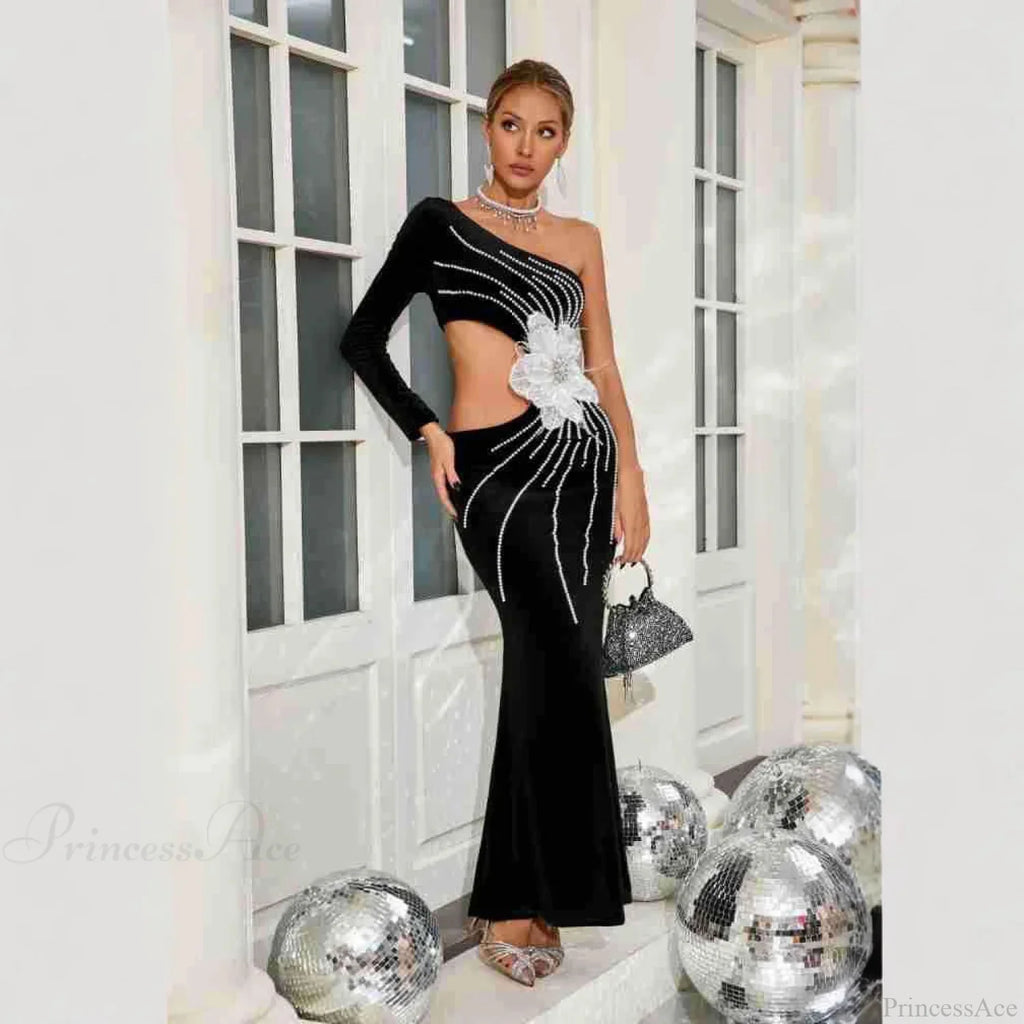 One Shoulder Pearl Embellished Elegant Prom Dress image 2