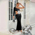 One Shoulder Pearl Embellished Elegant Prom Dress image 4