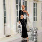 One Shoulder Pearl Embellished Elegant Prom Dress image 1