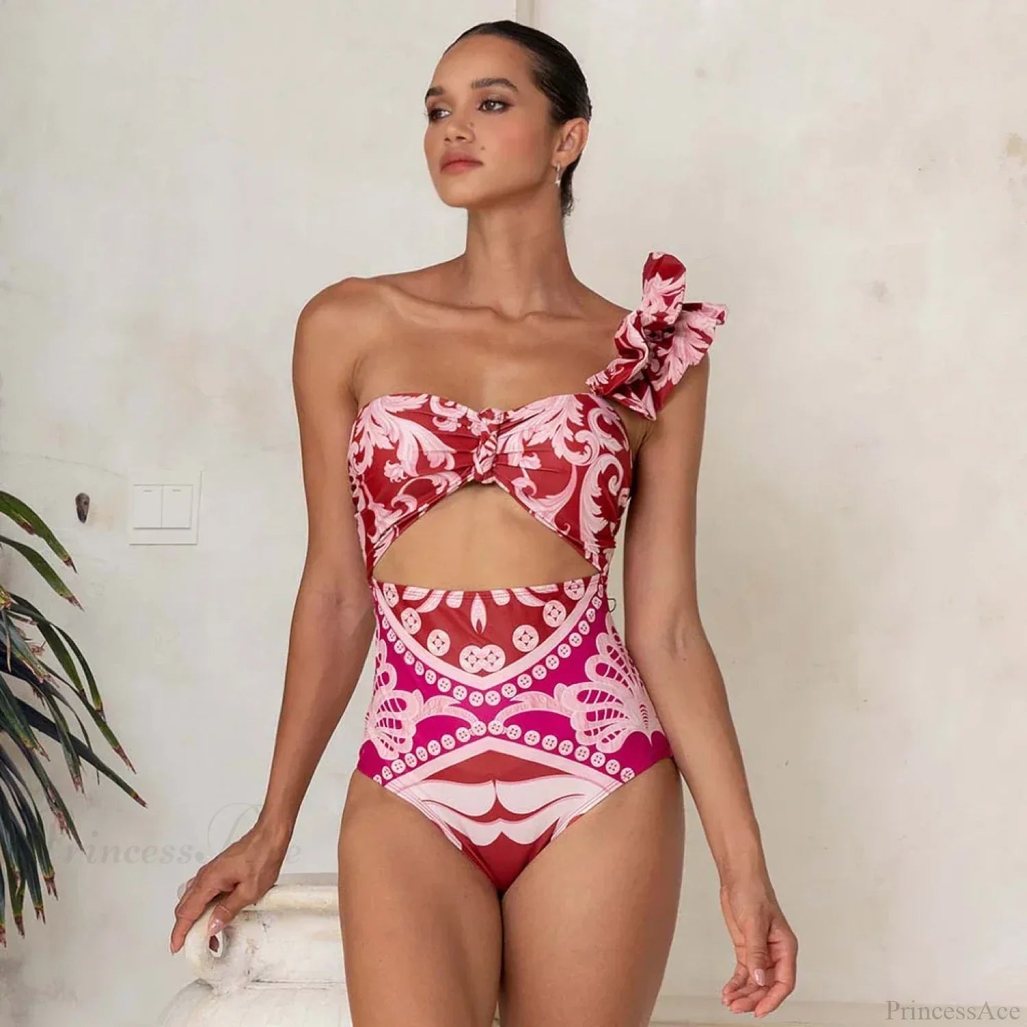 One Shoulder Print Pants Two Piece Set image 4