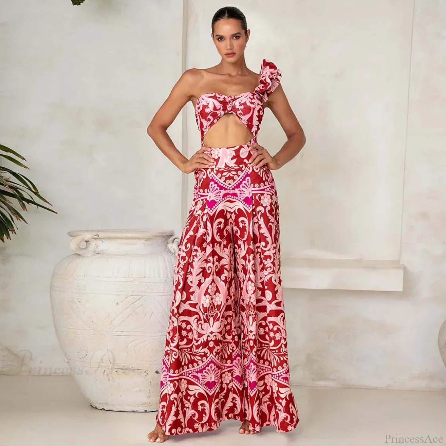 One Shoulder Print Pants Two Piece Set image 3
