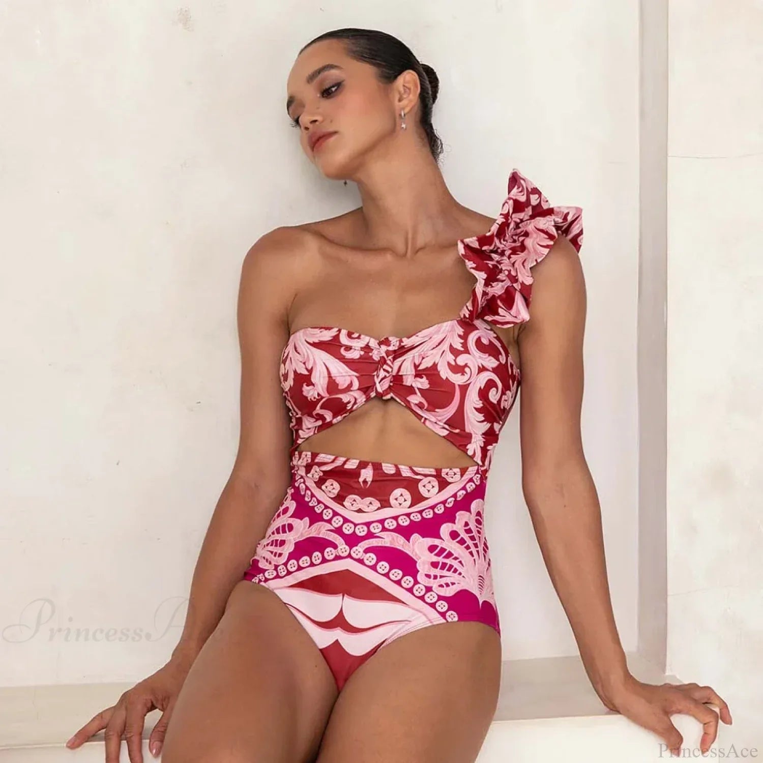 One Shoulder Print Pants Two Piece Set image 5