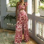 One Shoulder Print Pants Two Piece Set image 2