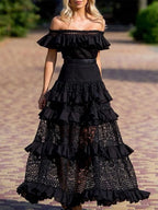 One-Shoulder Ruffle Evening Maxi Dress image 3