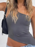 One Shoulder Women Summer Casual Crop Backless Basic Y2K T Shirt Streetwear Tank top image 3