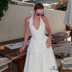 Open Back Halter Deep Graceful V-neck White Ankle Length Dress image 12