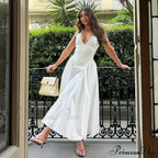 Open Back Halter Deep Graceful V-neck White Ankle Length Dress image 18