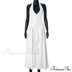 Open Back Halter Deep Graceful V-neck White Ankle Length Dress image 26